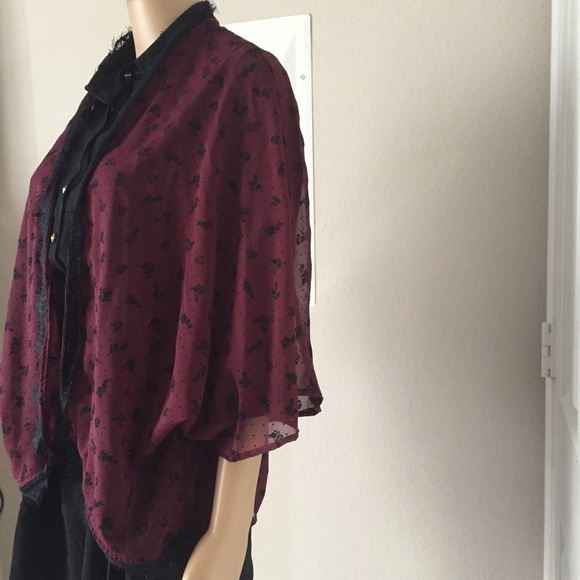 New💥! SCARLET burgundy & black sheer kimono - Picture 6 of 6